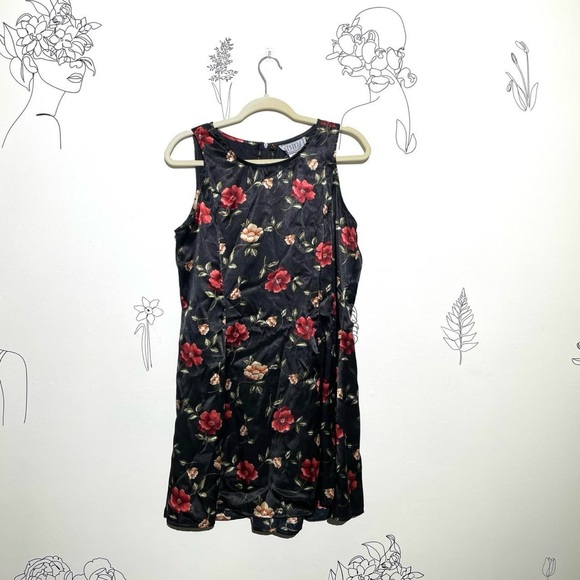 90s Black and Red Rose Dress DBY - Picture 1 of 5